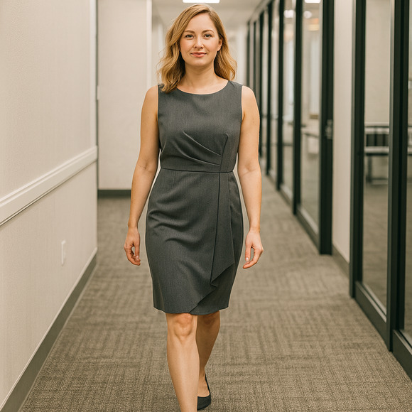 Worthington Industries Dresses & Skirts - NWT Worthington Dress 10P Petite Gray Sleeveless Knee-Length Faux Wrap Career Ch